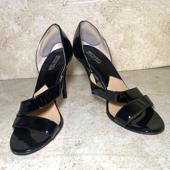 Michael Kors Black Patent Leather Open-Toe Strappy Heels Size 9 - Picture 2 of 8